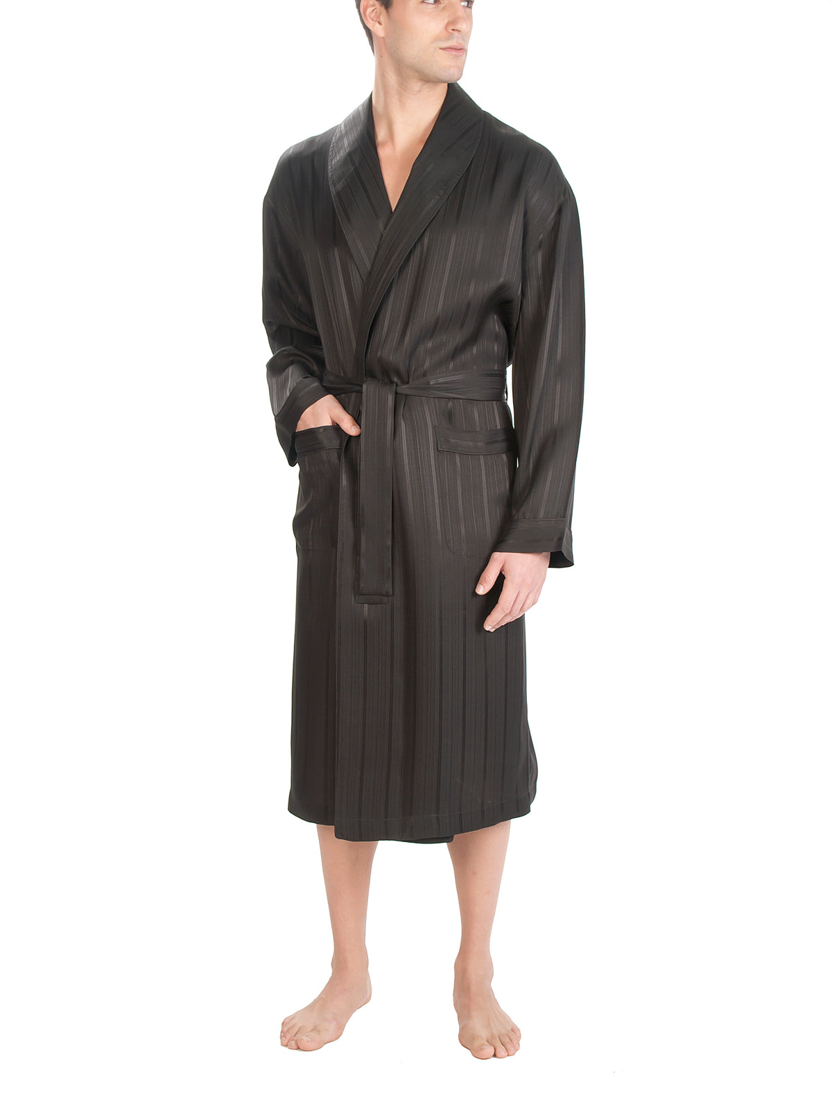 Herringbone Stripe Silk Shawl Robe