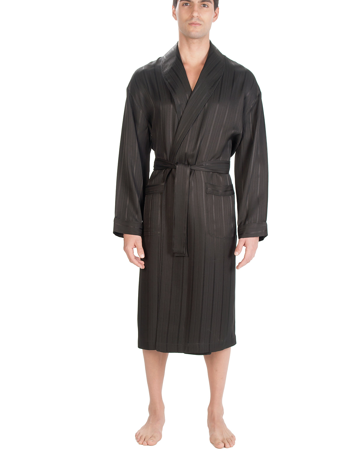 Herringbone Stripe Silk Shawl Robe