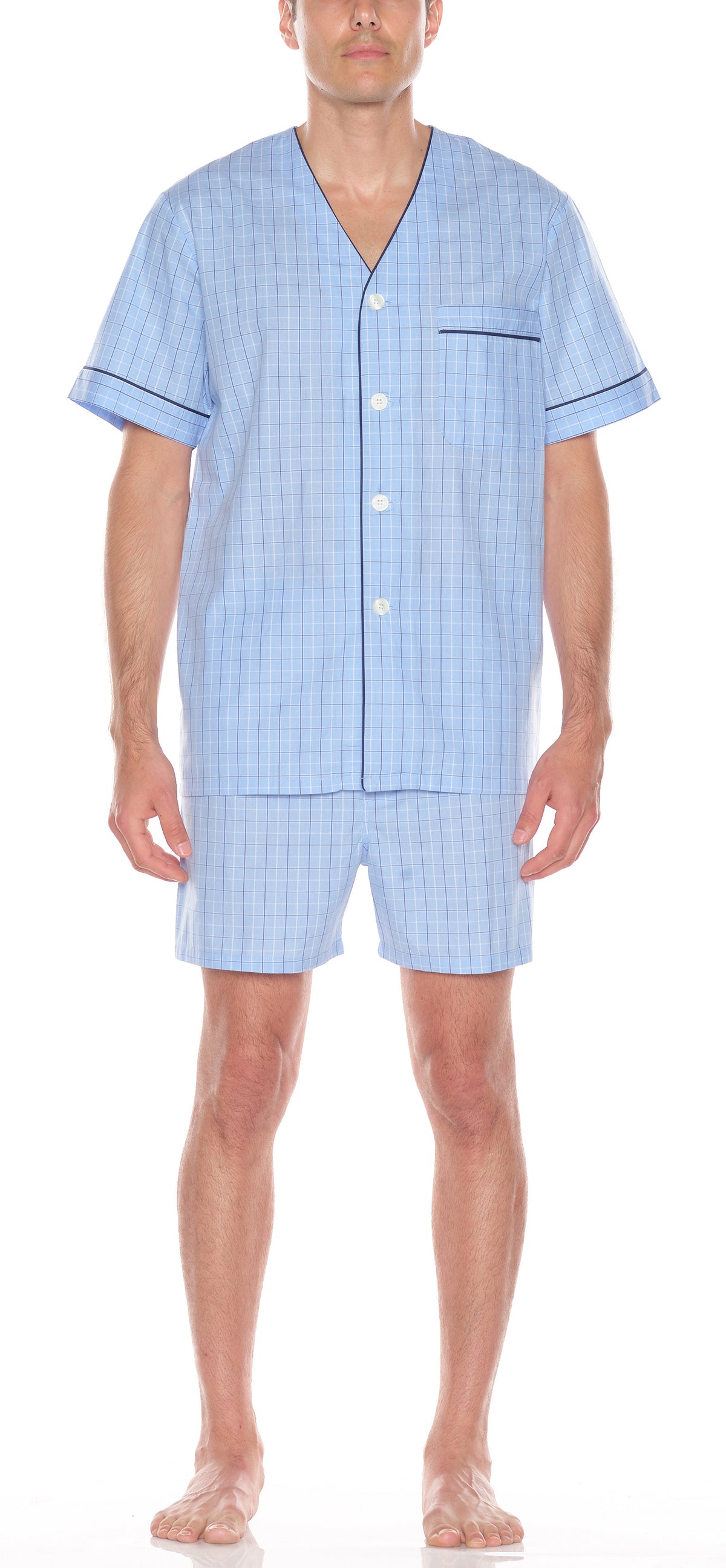Cotton Shorty Pajama In Lt Blue Check