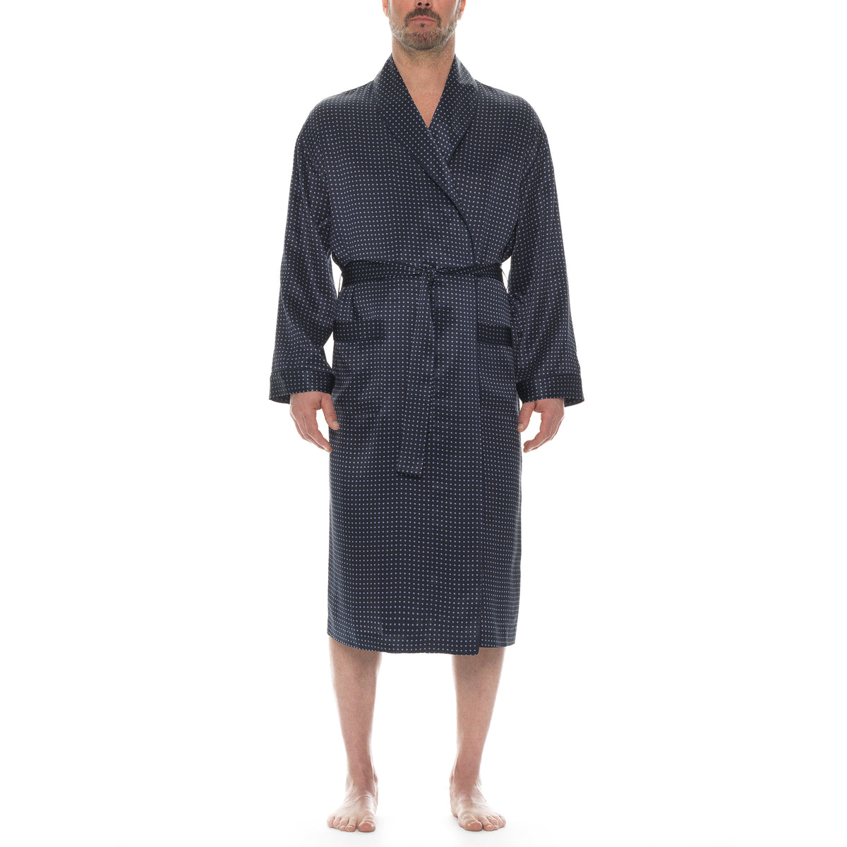 Polka Dot Silk Charmeuse Shawl Robe