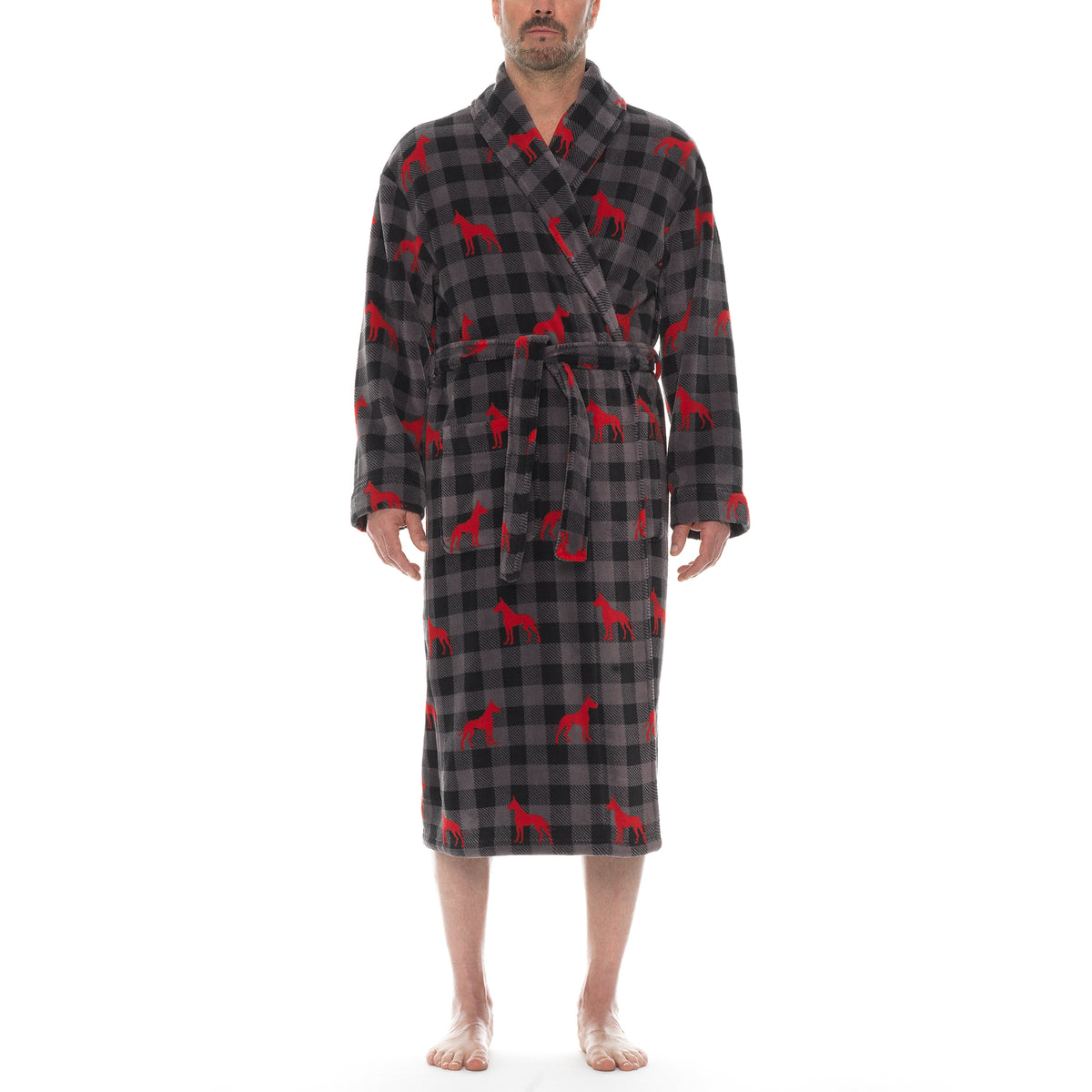 Bata de forro polar de felpa a cuadros