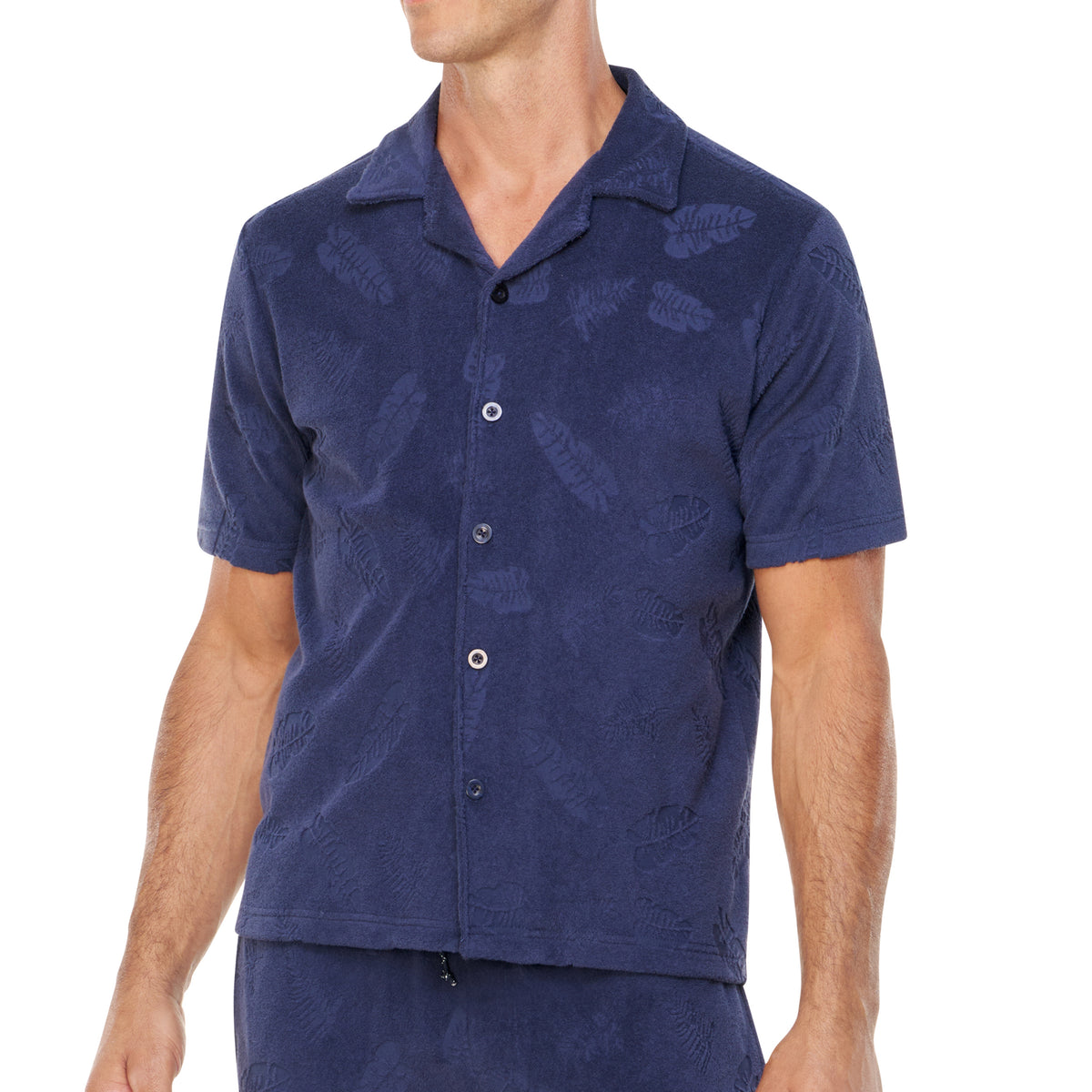 Palm Jacquard Cotton Knit Camp Shirt