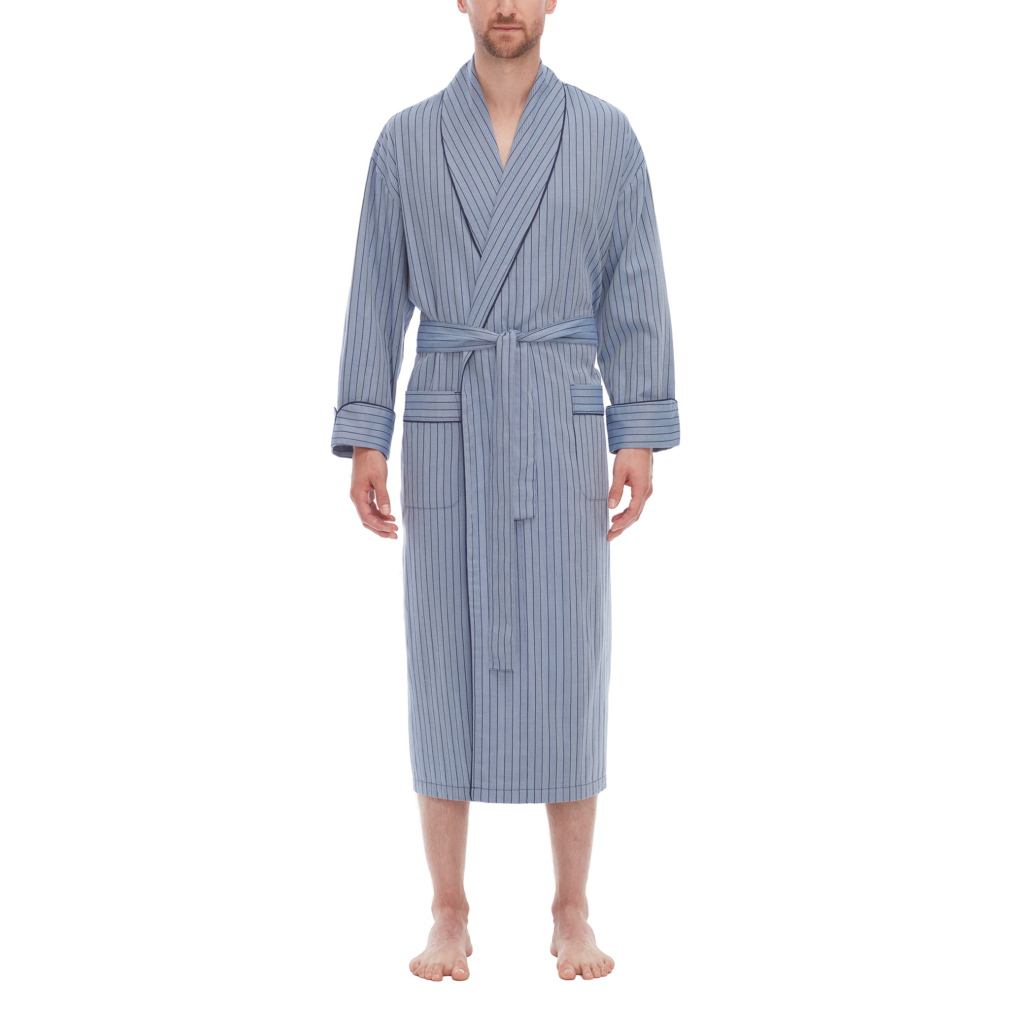 Blue Lines Woven Shawl Robe 50 Inch