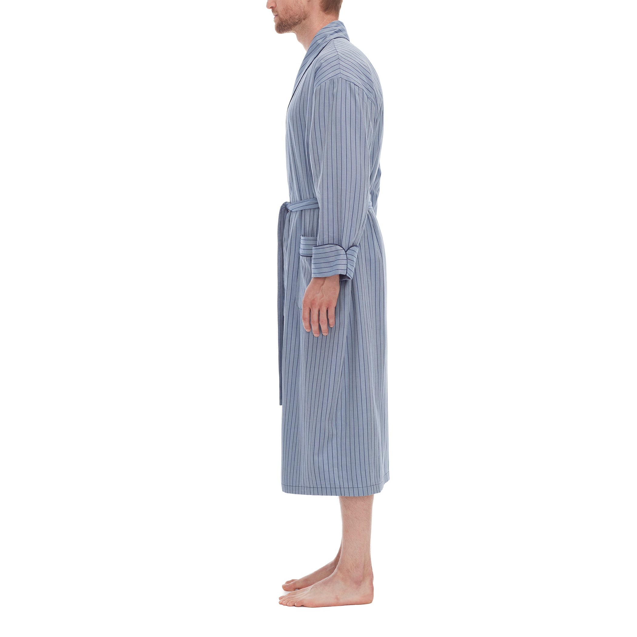 Blue Lines Woven Shawl Robe 50 Inch