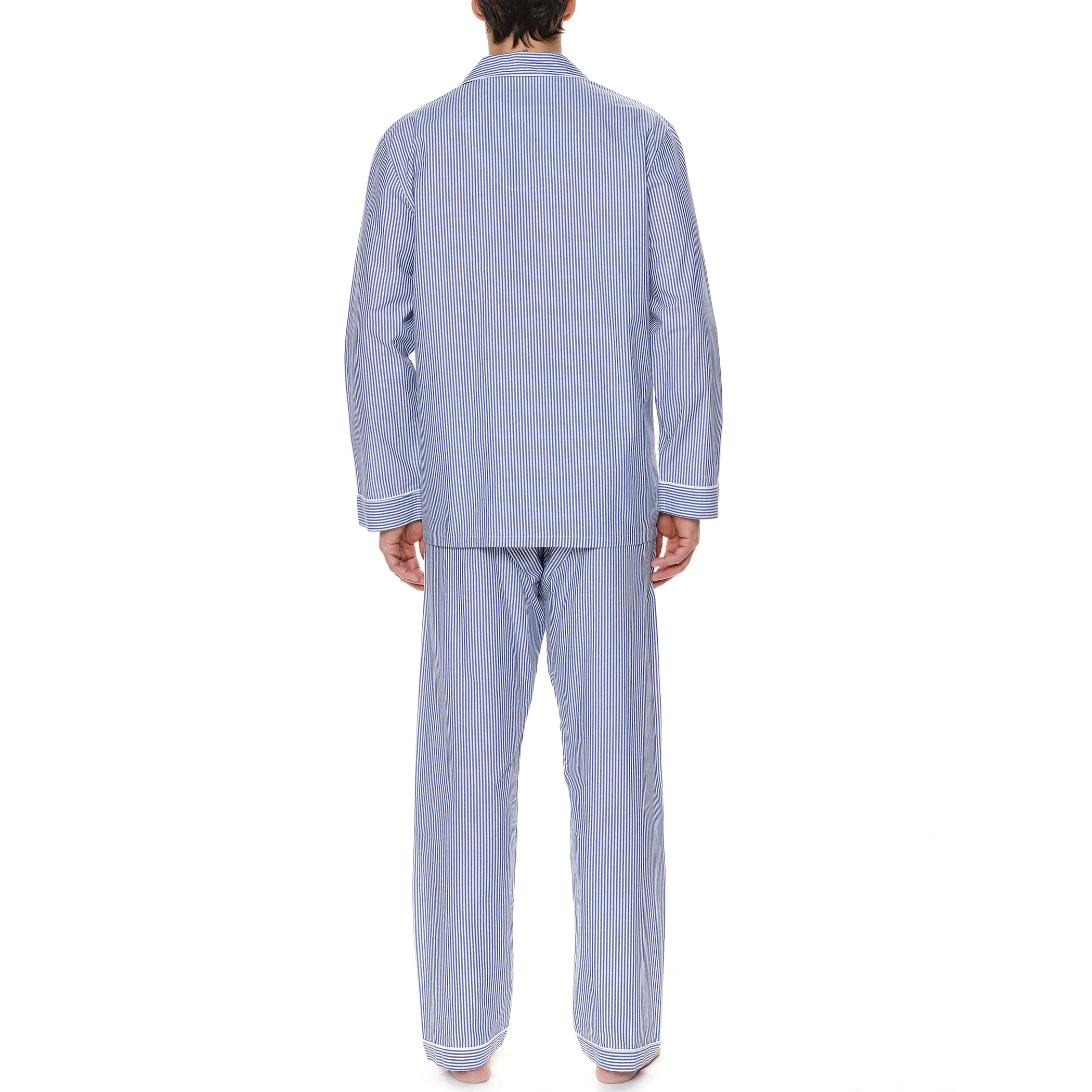 Cotton Long Sleeve Pajama In Navy Stripe