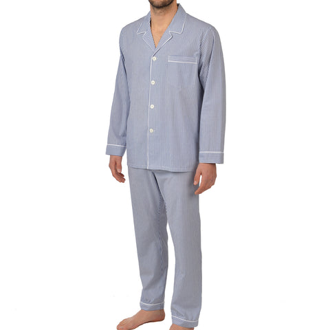 Big And Tall Cotton Long Sleeve Pajama In Navy Stripe